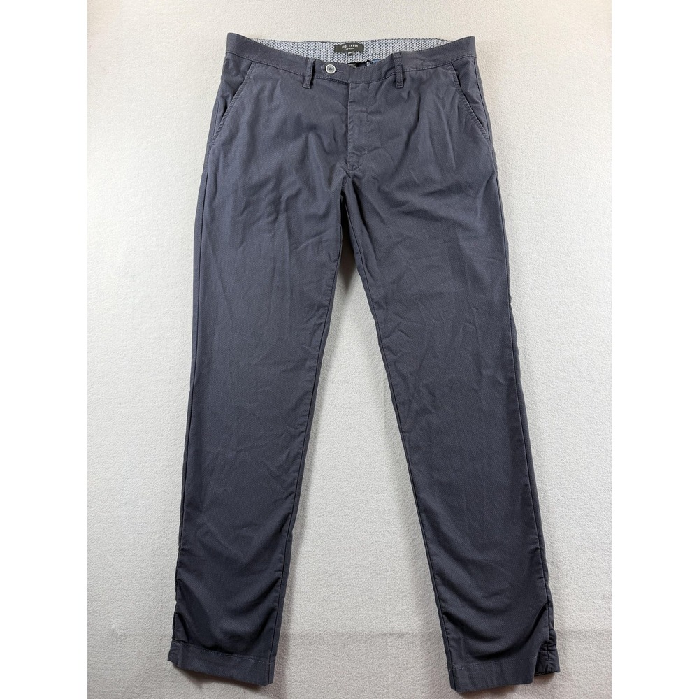 Ted Baker Pants Mens 34x32 Blue Gray Herringbone Slim Fit Chino Stretch Casual